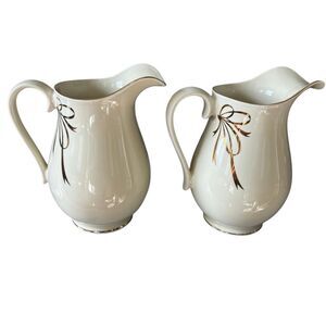 2 Vintage Teleflora Gift 1qt Porcelain Pitchers With Gold Accents